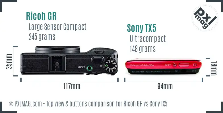 Ricoh GR vs Sony TX5 top view buttons comparison