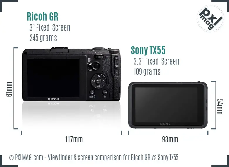 Ricoh GR vs Sony TX55 Screen and Viewfinder comparison