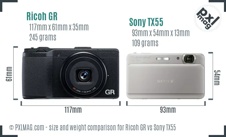 Ricoh GR vs Sony TX55 size comparison