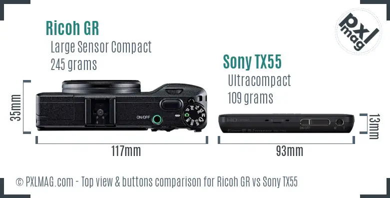 Ricoh GR vs Sony TX55 top view buttons comparison