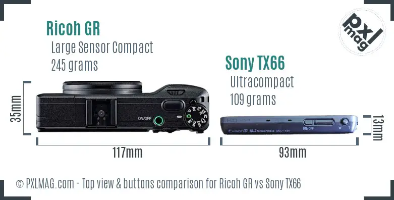 Ricoh GR vs Sony TX66 top view buttons comparison