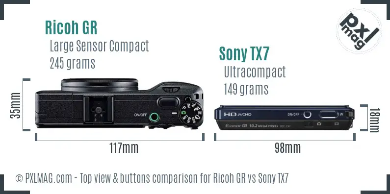 Ricoh GR vs Sony TX7 top view buttons comparison
