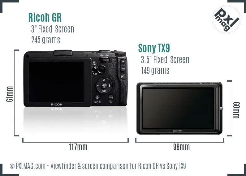Ricoh GR vs Sony TX9 Screen and Viewfinder comparison