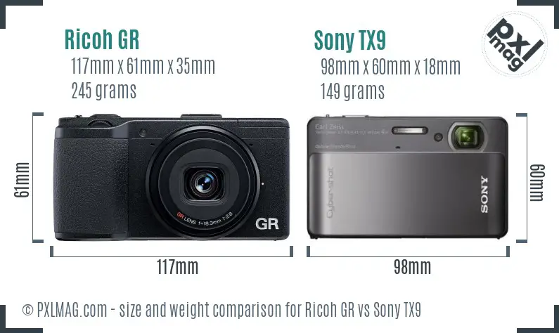 Ricoh GR vs Sony TX9 size comparison