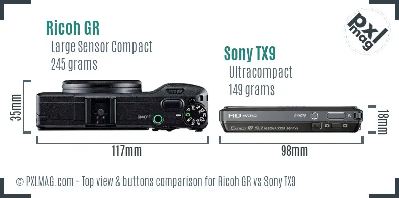 Ricoh GR vs Sony TX9 top view buttons comparison