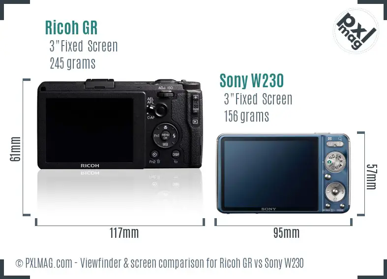 Ricoh GR vs Sony W230 Screen and Viewfinder comparison