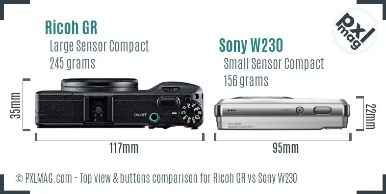 Ricoh GR vs Sony W230 top view buttons comparison