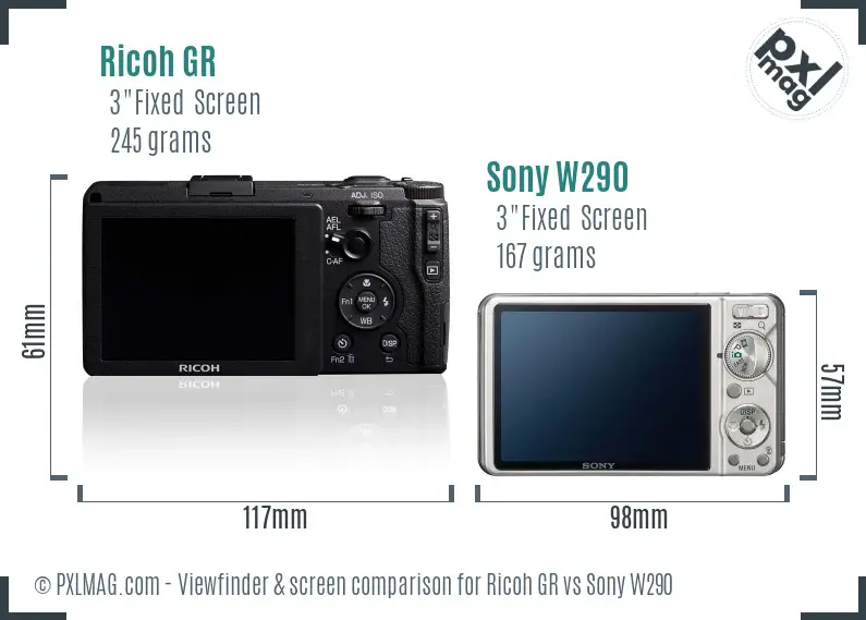 Ricoh GR vs Sony W290 Screen and Viewfinder comparison