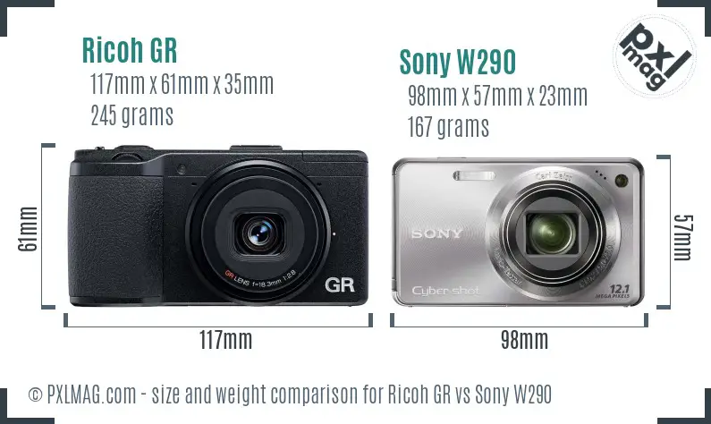 Ricoh GR vs Sony W290 size comparison