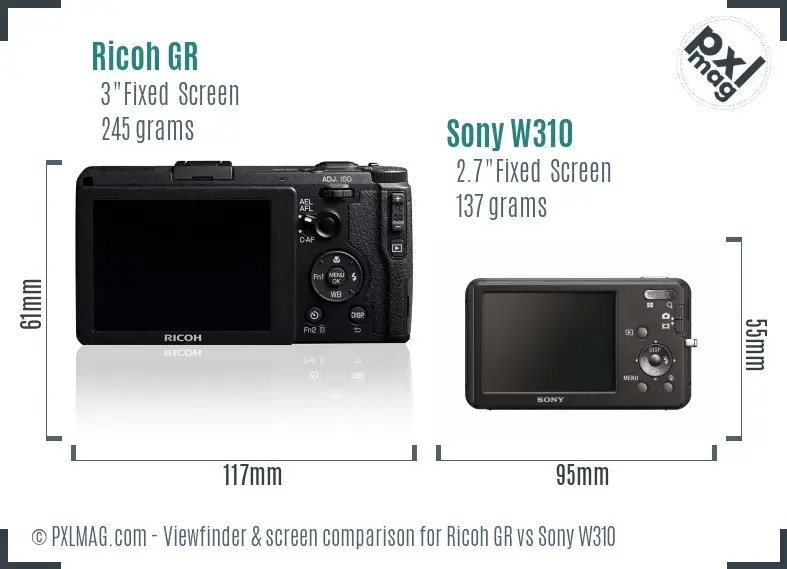 Ricoh GR vs Sony W310 Screen and Viewfinder comparison