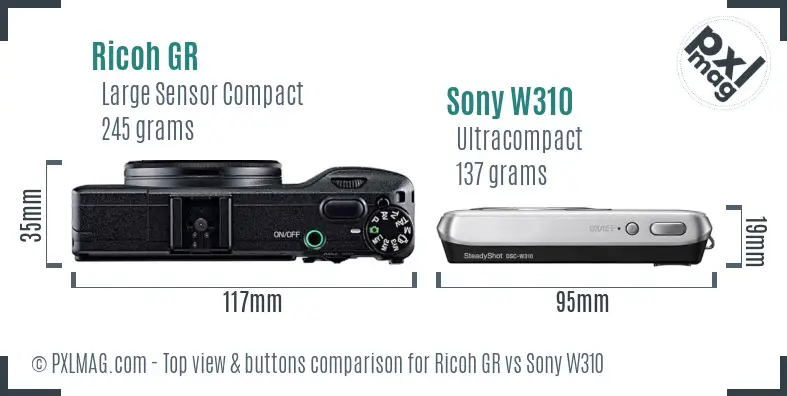 Ricoh GR vs Sony W310 top view buttons comparison