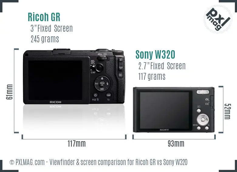 Ricoh GR vs Sony W320 Screen and Viewfinder comparison