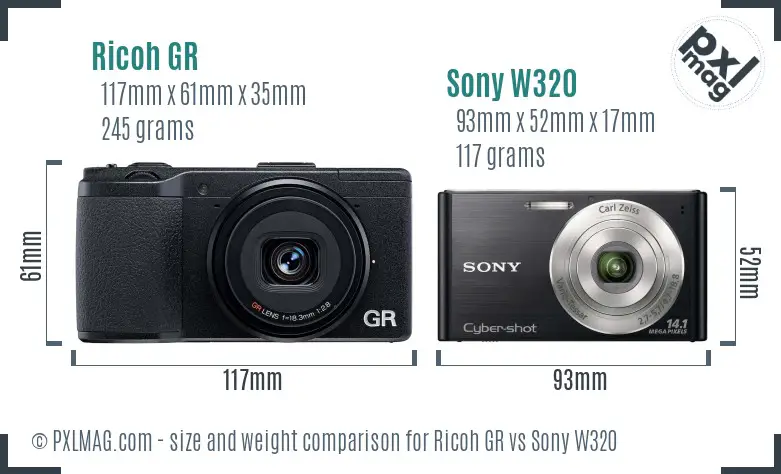 Ricoh GR vs Sony W320 size comparison
