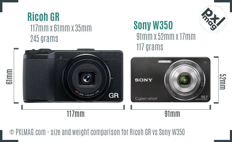 Ricoh GR vs Sony W350 size comparison