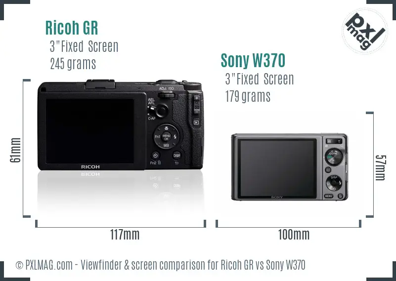 Ricoh GR vs Sony W370 Screen and Viewfinder comparison