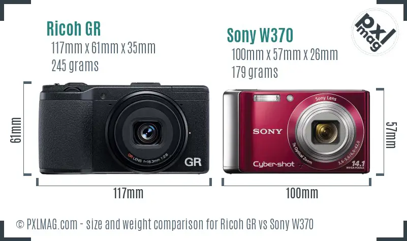 Ricoh GR vs Sony W370 size comparison