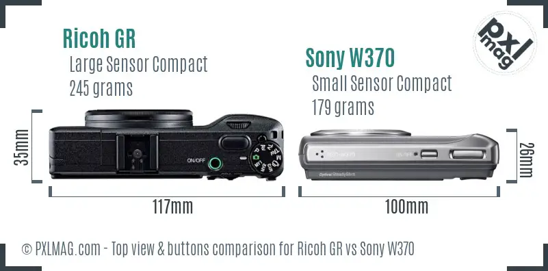 Ricoh GR vs Sony W370 top view buttons comparison