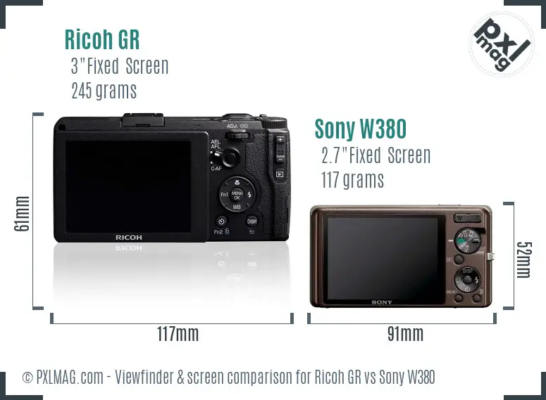 Ricoh GR vs Sony W380 Screen and Viewfinder comparison