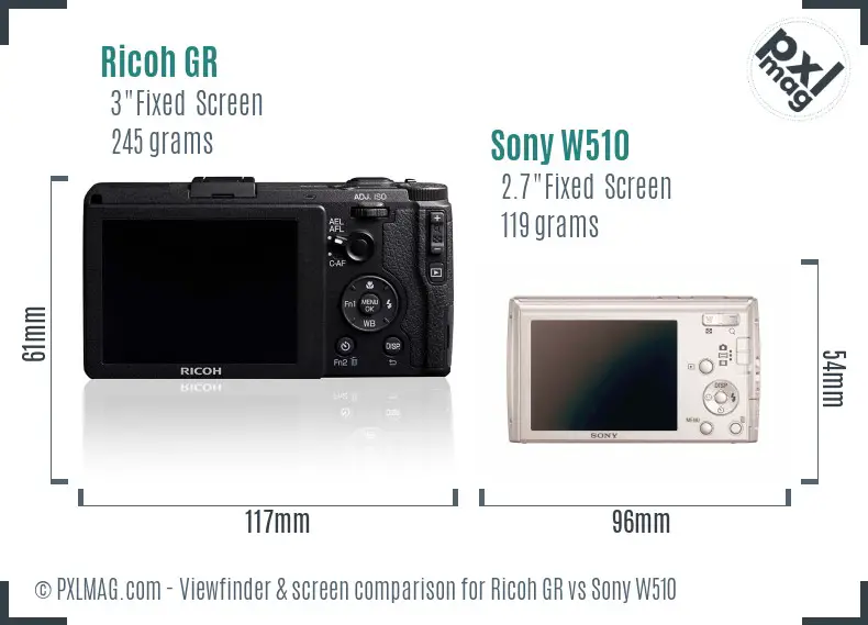 Ricoh GR vs Sony W510 Screen and Viewfinder comparison