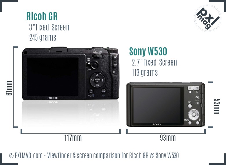 Ricoh GR vs Sony W530 Screen and Viewfinder comparison