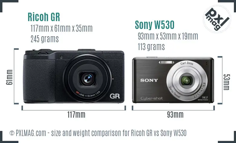 Ricoh GR vs Sony W530 size comparison