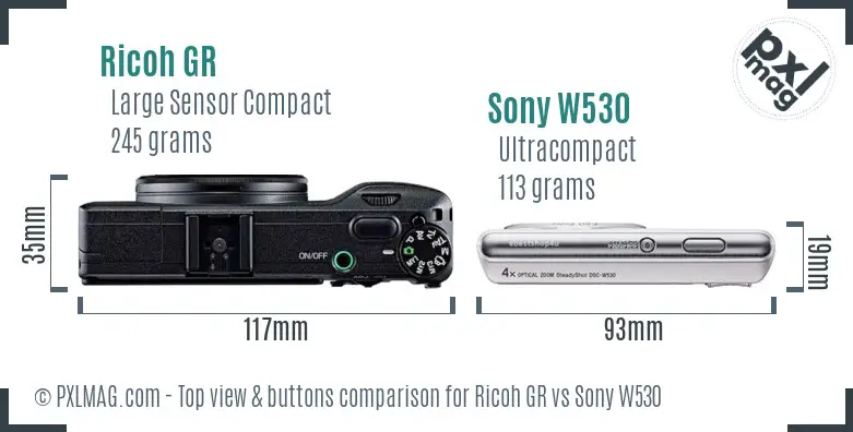 Ricoh GR vs Sony W530 top view buttons comparison