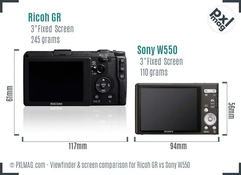Ricoh GR vs Sony W550 Screen and Viewfinder comparison