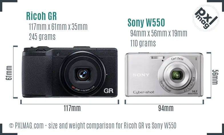 Ricoh GR vs Sony W550 size comparison