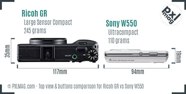 Ricoh GR vs Sony W550 top view buttons comparison