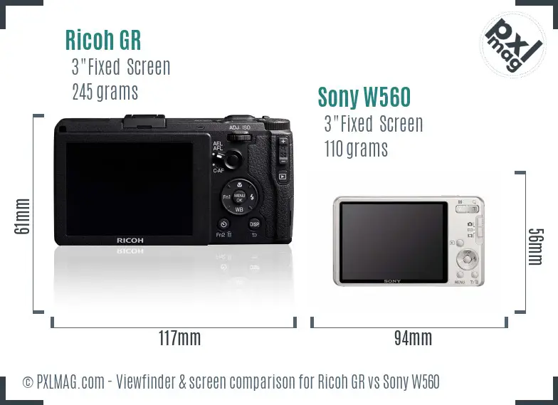 Ricoh GR vs Sony W560 Screen and Viewfinder comparison