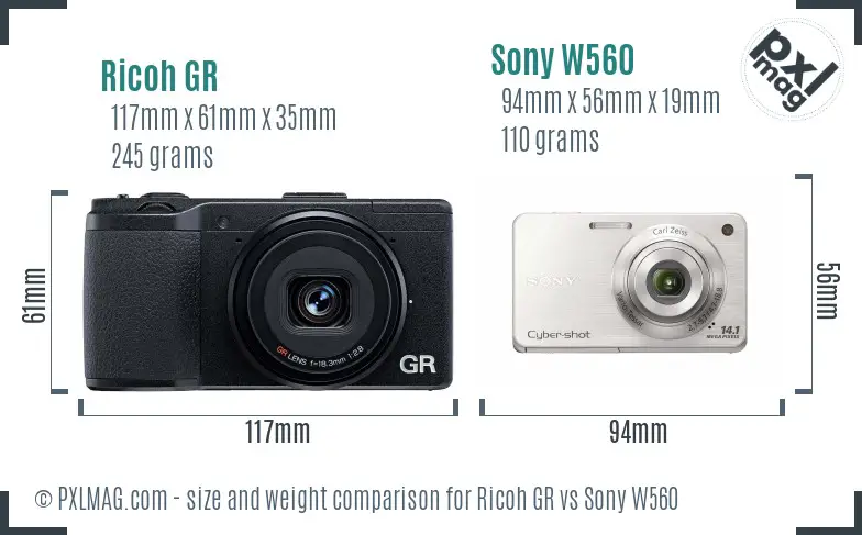 Ricoh GR vs Sony W560 size comparison