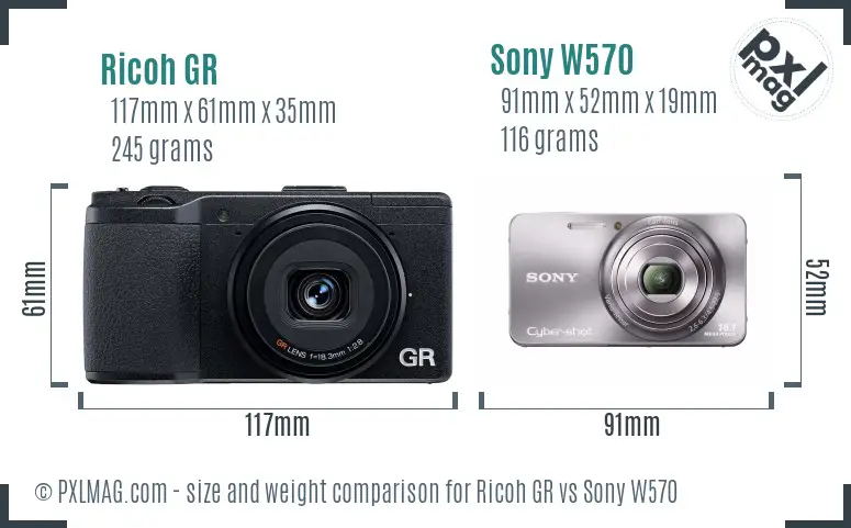 Ricoh GR vs Sony W570 size comparison