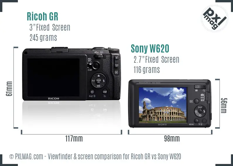 Ricoh GR vs Sony W620 Screen and Viewfinder comparison