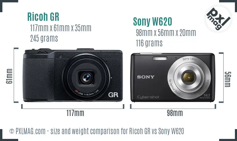 Ricoh GR vs Sony W620 size comparison