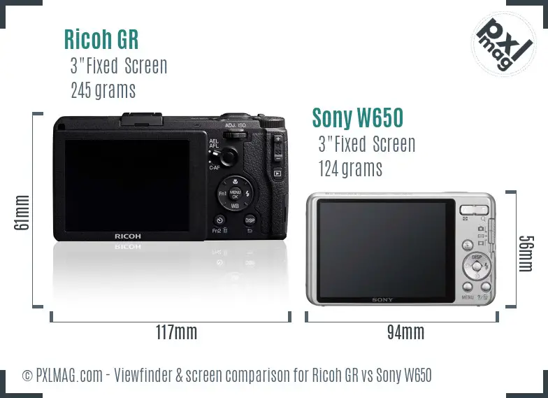 Ricoh GR vs Sony W650 Screen and Viewfinder comparison