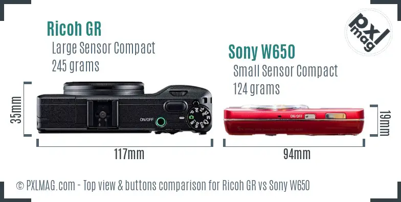 Ricoh GR vs Sony W650 top view buttons comparison