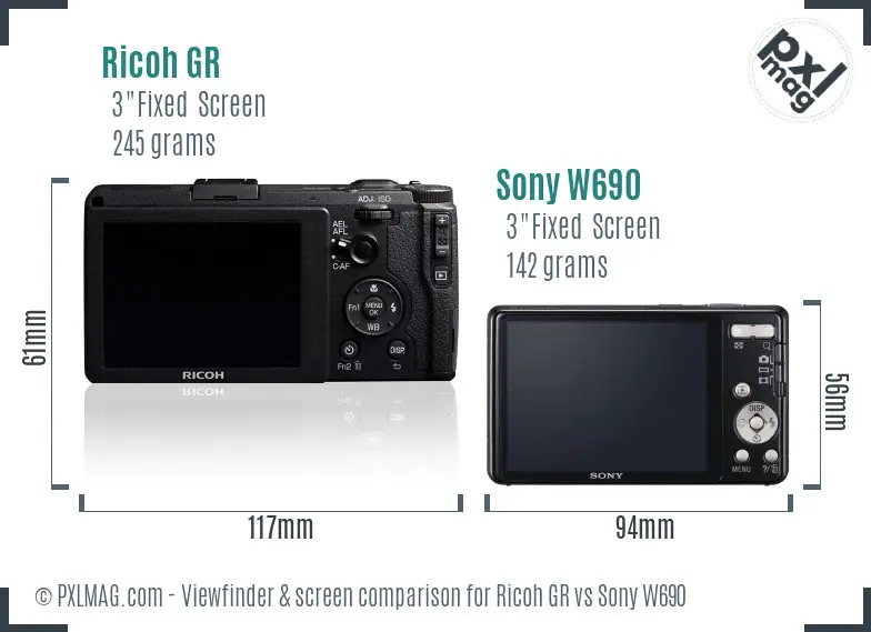 Ricoh GR vs Sony W690 Screen and Viewfinder comparison