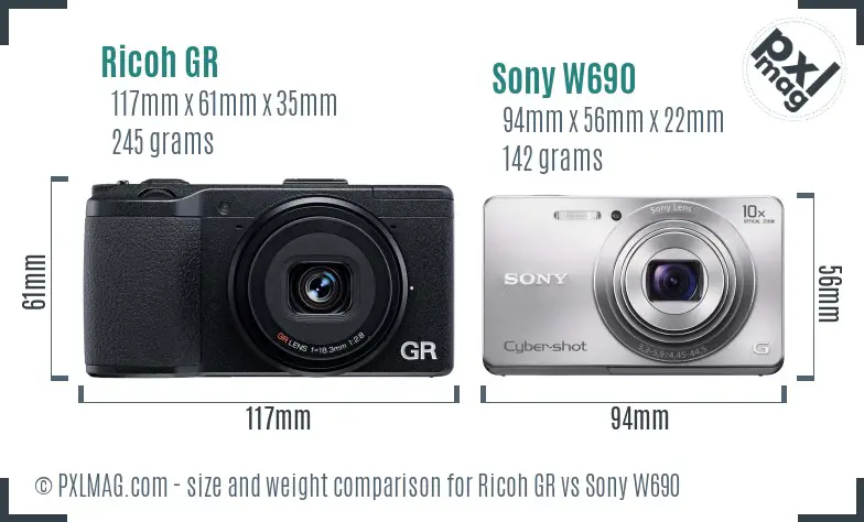 Ricoh GR vs Sony W690 size comparison
