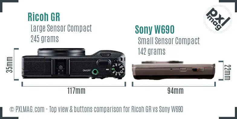Ricoh GR vs Sony W690 top view buttons comparison