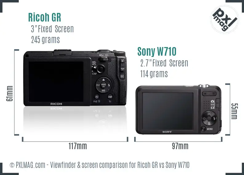 Ricoh GR vs Sony W710 Screen and Viewfinder comparison