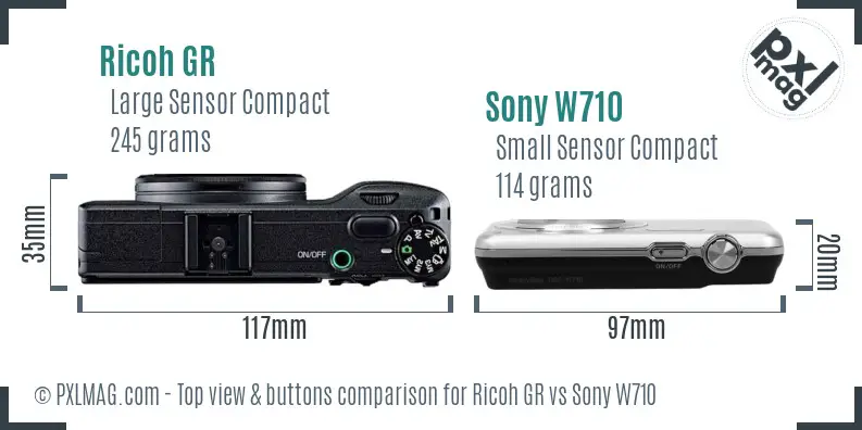 Ricoh GR vs Sony W710 top view buttons comparison