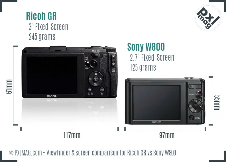 Ricoh GR vs Sony W800 Screen and Viewfinder comparison