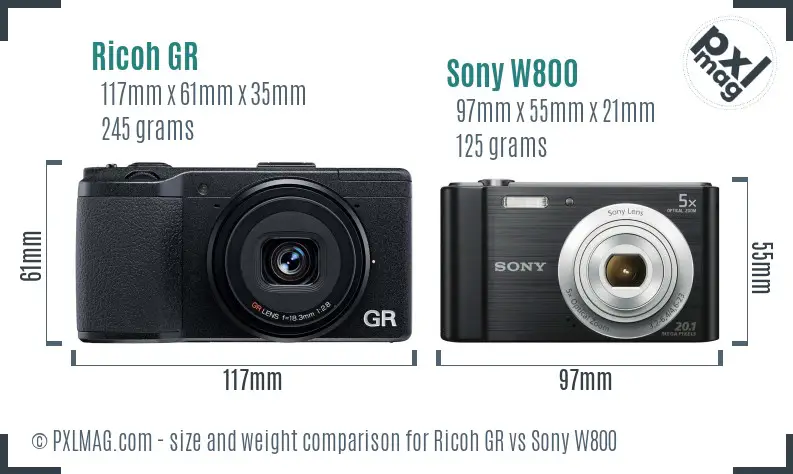 Ricoh GR vs Sony W800 size comparison