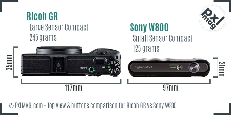 Ricoh GR vs Sony W800 top view buttons comparison
