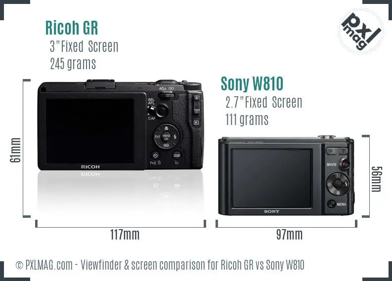 Ricoh GR vs Sony W810 Screen and Viewfinder comparison