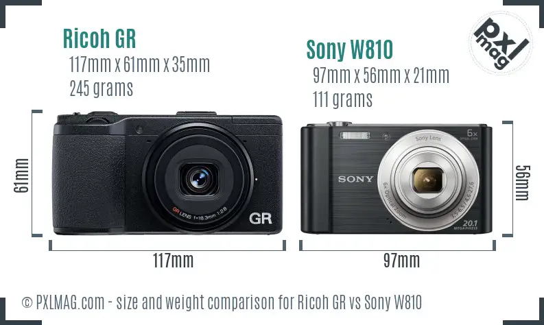 Ricoh GR vs Sony W810 size comparison