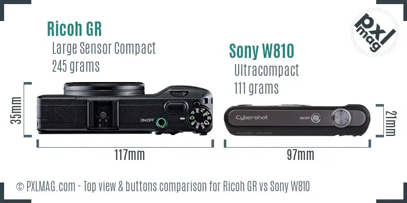 Ricoh GR vs Sony W810 top view buttons comparison