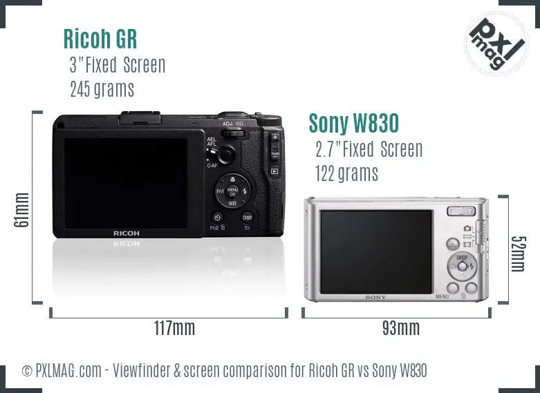 Ricoh GR vs Sony W830 Screen and Viewfinder comparison