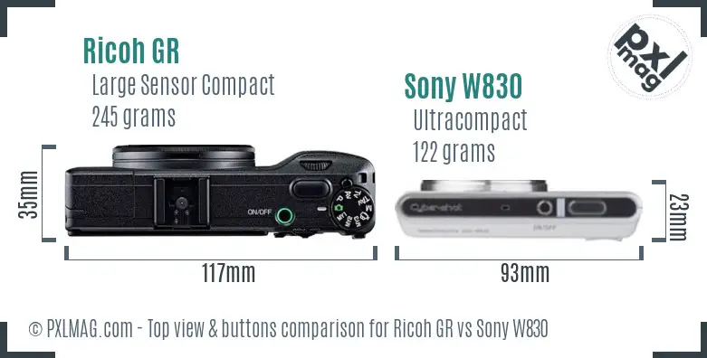 Ricoh GR vs Sony W830 top view buttons comparison