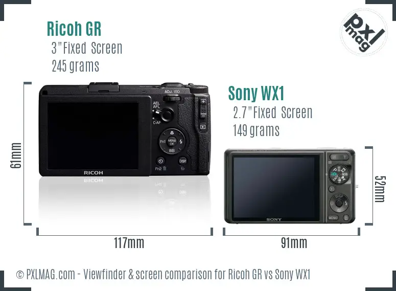 Ricoh GR vs Sony WX1 Screen and Viewfinder comparison